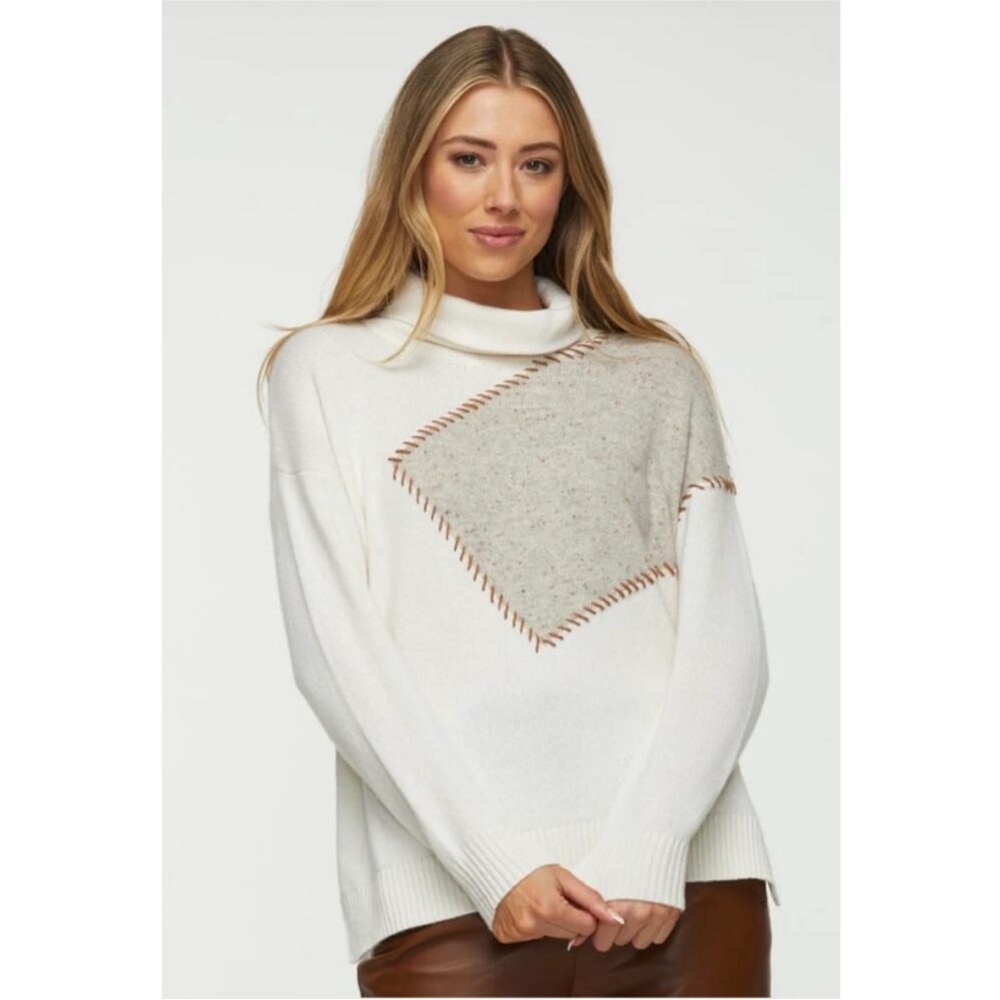 Zaket & Plover Cowl Turtle Neck Shoulder Patch Sweater Wool Cotton Blend NWT
